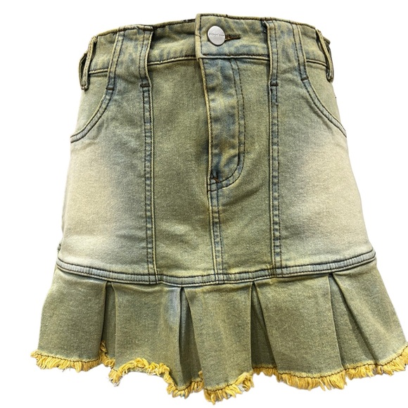 Superdown Pleated Raw Hem Denim Mini Skirt Medium Faded Light Wash Y2K - Picture 2 of 11